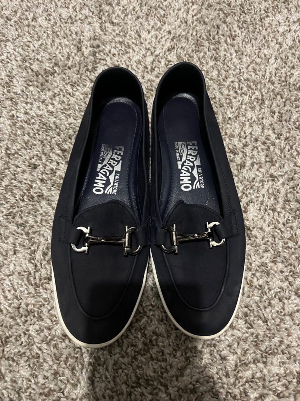 Salvatore Ferragamo Fabric Gancini Bit Loafer Sneakers Navy Black Size 6